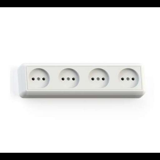 Розетка 4-м ОП Оптима РА16-402 16А IP20 с монтаж. пластиной бел. Кунцево 8024 фото 1