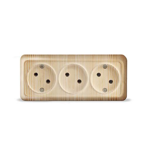 Розетка 3-м ОП Олимп 16А IP20 без заземл. сосна UNIVersal 1172 фото 1