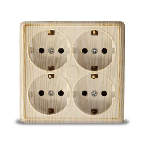 Розетка 4-м ОП Олимп с заземл. квадрат сосна UNIVersal 1177 фото 1