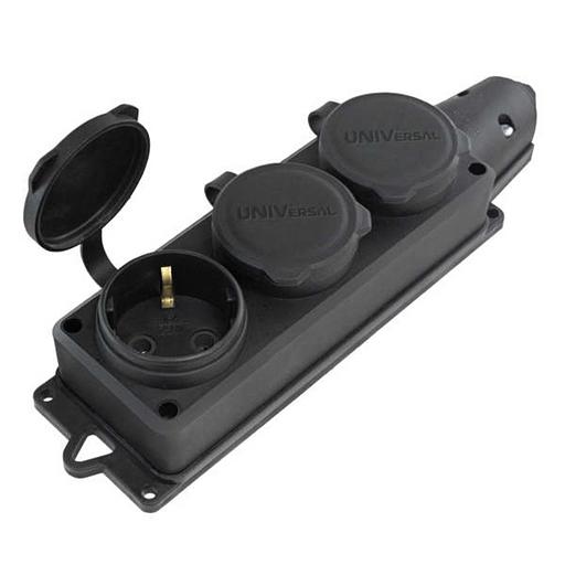 Колодка удлинителя 3-м Компакт 1ф с заглушками каучук UNIVersal 1323 фото 1