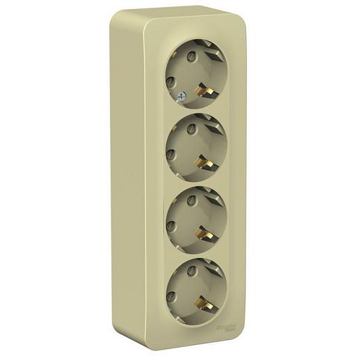 Розетка 4-м ОП Blanca 16А IP20 250В с заземл. защ. шторки с изолир. пластиной беж. SE BLNRA011417 фото 1