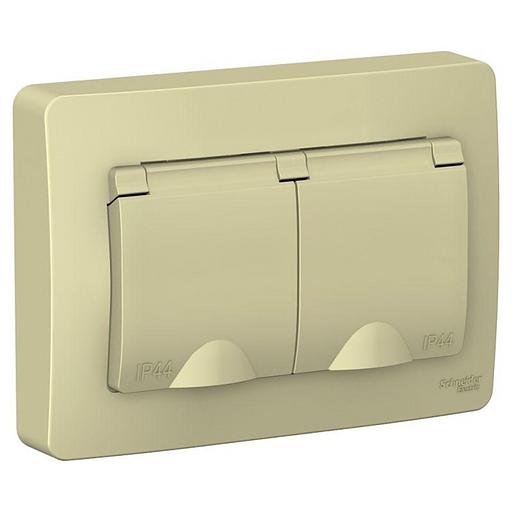 Розетка 2-м СП Blanca 16А IP44 250В с заземл. защ. шторки с крышкой беж. SE BLNRS441127 фото 1