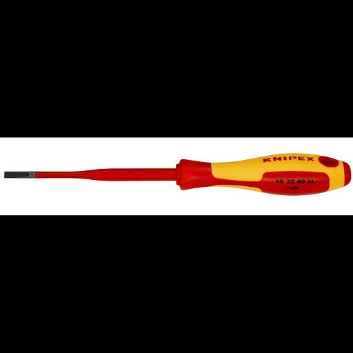 Отвертка SL4.0x0.8 шлицевая тонкая VDE, длина лезвия 100 мм, L-202 мм, диэлектрическая, 2-компонентная рукоятка KN-982040SL фото 1