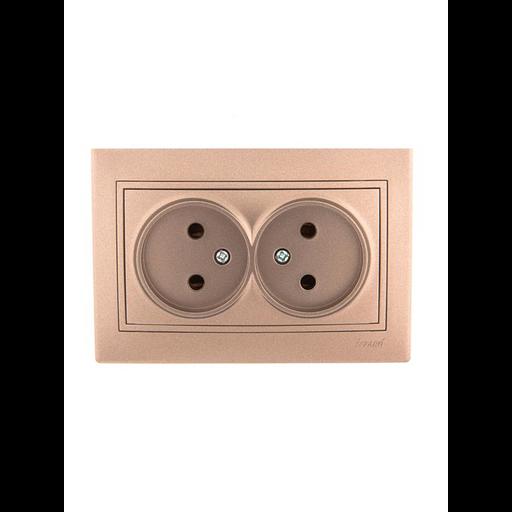 Розетка 2-м СП Mira 16А IP20 без заземл. со вставкой керамика свет. корич. перламутр. LEZARD 701-313 фото 1