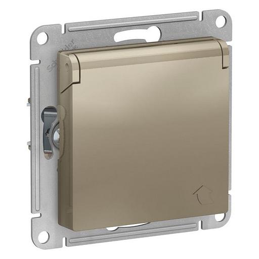 Розетка 1-м СП AtlasDesign 16А IP20 с заземл. защ. шторки с крышкой механизм шампань SE ATN000546 фото 1