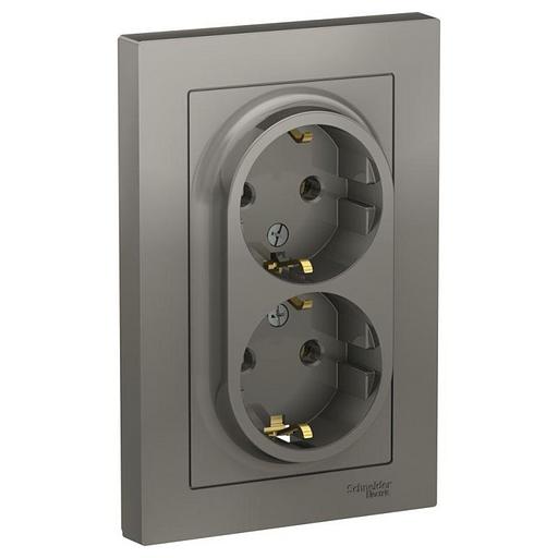 Розетка 2-м СП AtlasDesign 16А IP20 с заземл. в сборе сталь SE ATN000924 фото 1