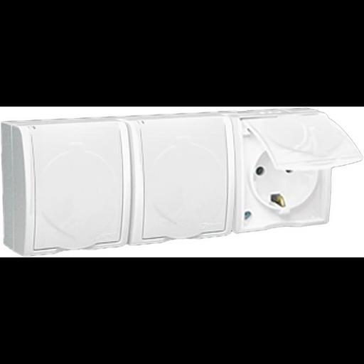 Розетка 3-м ОП Simon15 16А IP54 250В с заземл. с крышкой винт. клеммы бел. Simon 1594437-030 фото 1