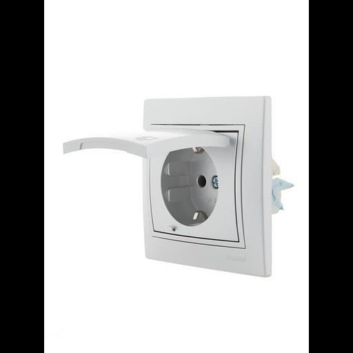 Розетка 1-м СП Mira 16А IP20 с заземл. с защ. крышкой со вставкой керамика сер. метал. LEZARD 701-10 фото 2