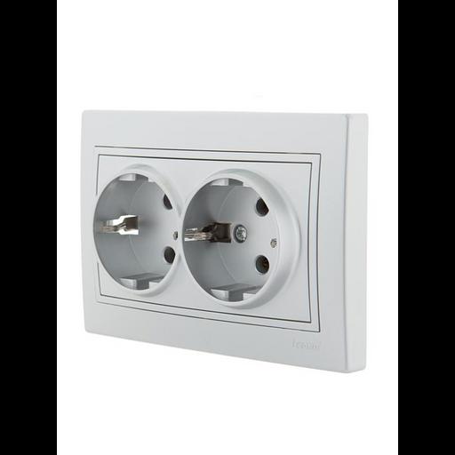 Розетка 2-м СП Mira 16А IP20 с заземл. со вставкой керамика сер. метал. LEZARD 701-1010-127 фото 2