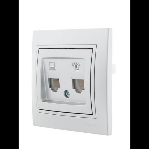Розетка компьютерная + телефонная 2-м СП Mira RJ45 + RJ11 сер. метал. LEZARD 701-1010-143 фото 2