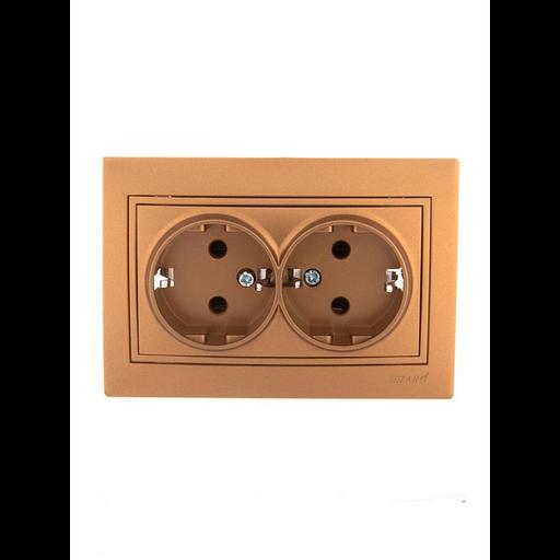 Розетка 2-м СП Mira 16А IP20 с заземл. со вставкой керамика зол. метал. LEZARD 701-1313-127 фото 1