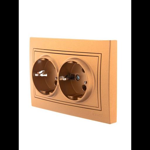 Розетка 2-м СП Mira 16А IP20 с заземл. со вставкой керамика зол. метал. LEZARD 701-1313-127 фото 2