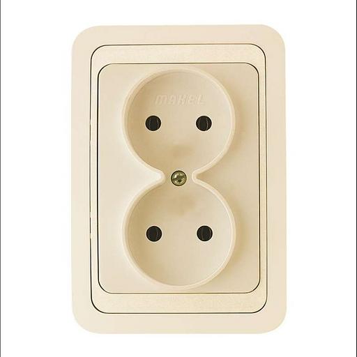 Розетка 2-м СП Mimoza 16А IP20 без заземл. крем./крем. Makel 25017 фото 1