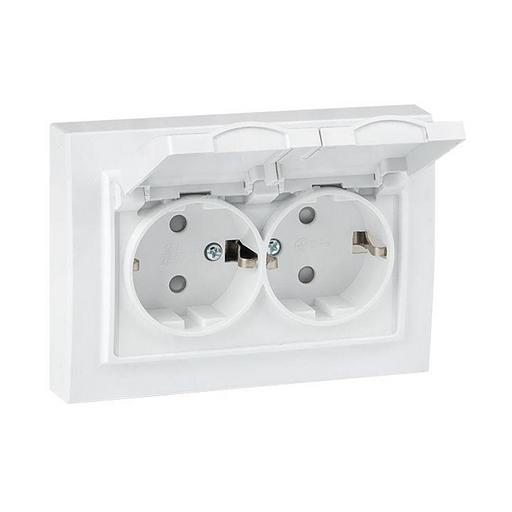 Розетка 2-м СП Минск 16А IP44 с заземл. защ. шторки с крышкой бел. EKF ERR16-129-200-44 фото 1