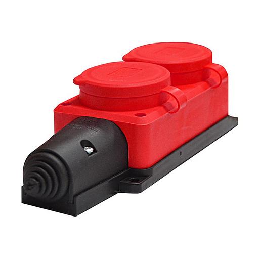 Колодка удлинителя 2-м Компакт 1ф с заглушками каучук красн. UNIVersal 3072 фото 1