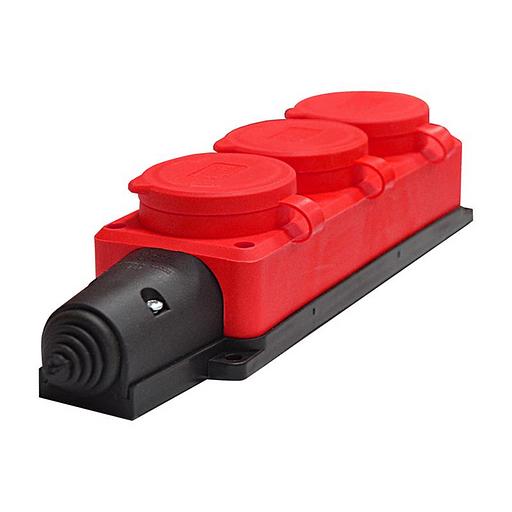 Колодка удлинителя 3-м Компакт 1ф с заглушками каучук красн. UNIVersal 3073 фото 1