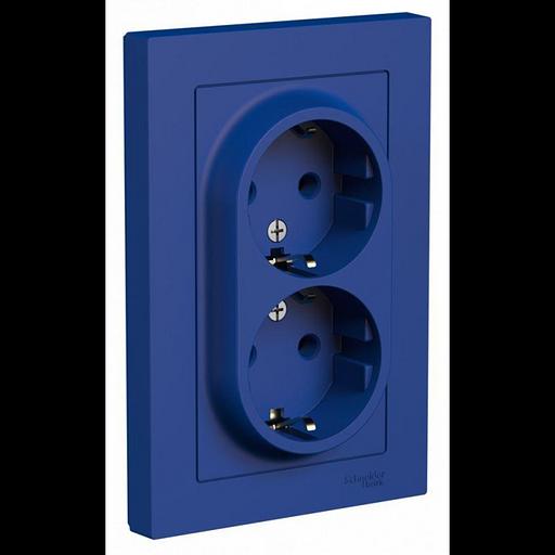 Розетка 2-м. AtlasDesign 16А с заземл. в сборе аквамарин SE ATN001124 фото 1