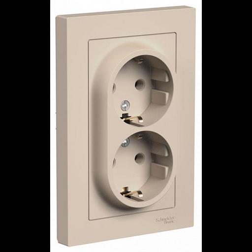 Розетка 2-м. AtlasDesign 16А с заземл. в сборе песочн. SE ATN001224 фото 1