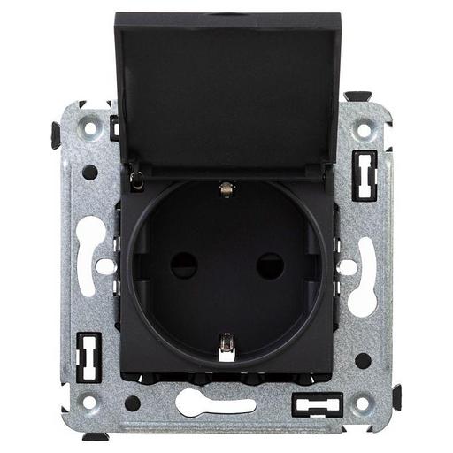 Розетка 1-м СП 2мод. Avanti "Черный матовый" 16А 2P+E защ. шторки с крышкой механизм черн. DKC 44120 фото 3