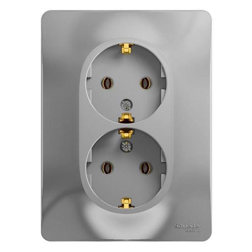 Розетка 2-м СП Glossa 16А IP20 с заземл. в сборе алюм. SE GSL000324 фото 1