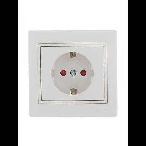 Розетка 1-м СП Mira 16А IP20 с заземл. защ. шторки с бел. вставкой керамика бел. LEZARD 701-0202-124 фото 1