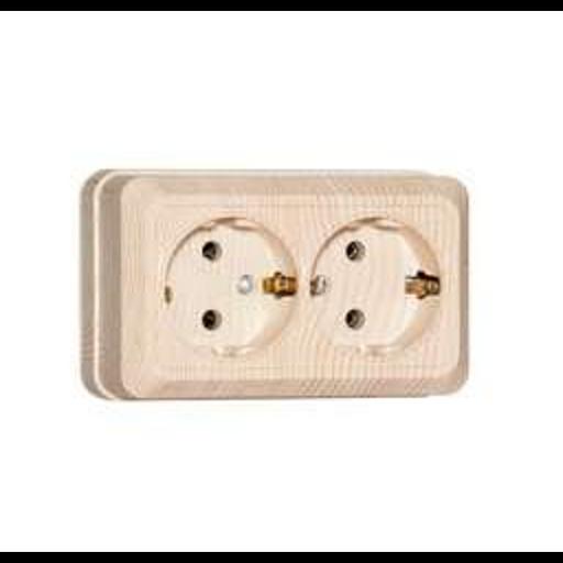 Розетка 2-м ОП Олимп 16А с заземл. сосна UNIVersal 5560865 фото 1