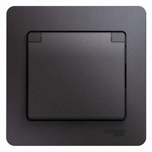 Розетка 1-м СП Glossa 16А IP20 250В с заземл. защ. шторки с крышкой в сборе графит SE GSL001346 фото 1