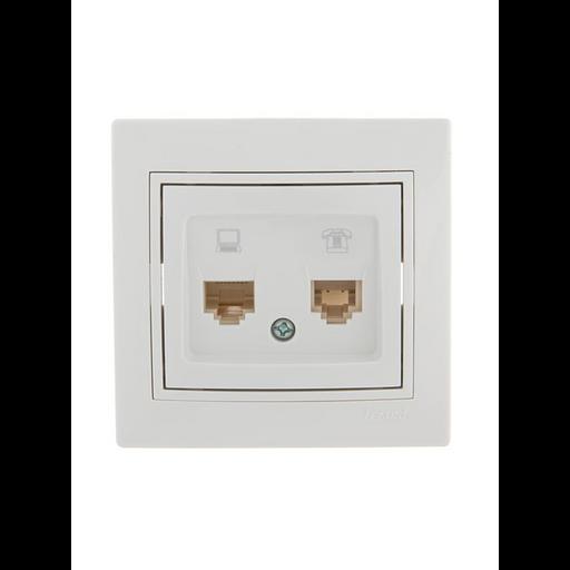 Розетка компьютерная + телефонная 2-м СП Mira RJ45 + RJ11 бел./бел. LEZARD 701-0202-143 фото 1