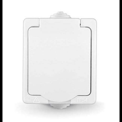Розетка 1-м ОП Аллегро 16А с защ. крышкой защ. шторки с заземл. IP54 бел. UNIVersal 5563286 фото 1