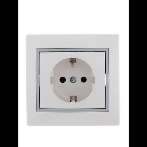 Розетка 1-м СП Mira 16А IP20 с заземл. с сер. вставкой керамика бел. LEZARD 701-0215-122 фото 1