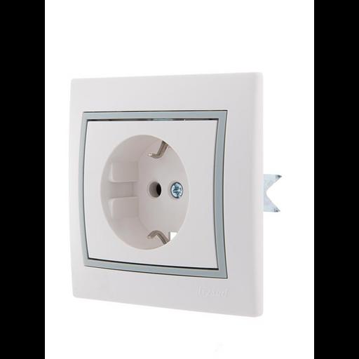 Розетка 1-м СП Mira 16А IP20 с заземл. с сер. вставкой керамика бел. LEZARD 701-0215-122 фото 3