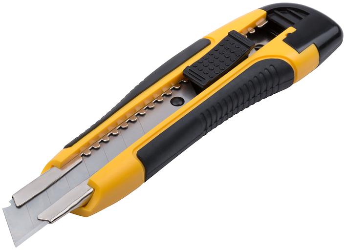 Нож технический 18 мм усиленный прорезиненный, 2-х сторонняя автофиксация Профи фото 2