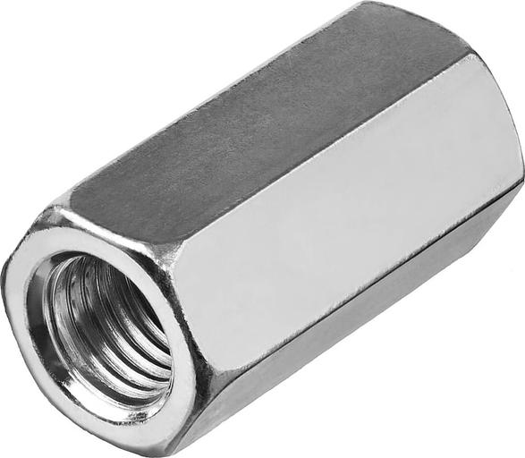 Гайка DIN 6334 М10 шестигранная удлиненная соединительная класс прочности 6 покрытие цинк фото 1