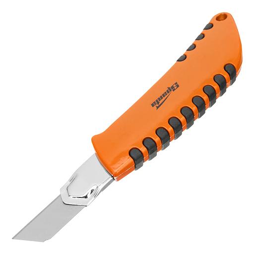 Нож, 18 мм выдвижное лезвие металлическая направляющая, метал. двухкомпонентный корпус фото 2