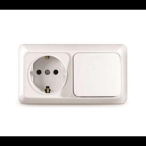 Блок ОП Олимп 1-кл. вык.+ роз. с заземл. горизонт. бел. UNIVersal О0032 фото 1