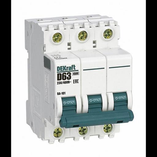 Выключатель автоматический модульный 3п D 63А 4.5кА ВА-101 DEKraft 11132DEK фото 1
