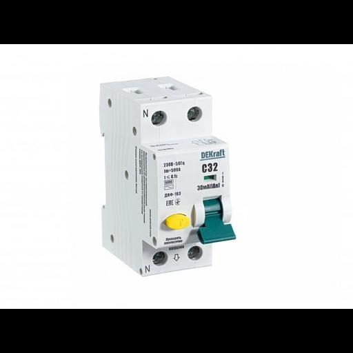Выключатель автоматический дифференциального тока 2п (1P+N) C 32А 30мА тип AC 6кА ДИФ-103 DEKraft 16 фото 1