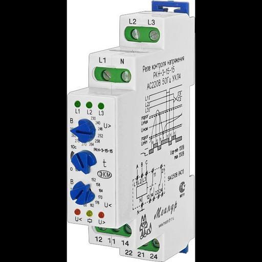 Реле контроля напряжения 3ф РКН-3-15-15 УХЛ4 AC 230В/AC 400В 4-х проводная схема включения задержка фото 1