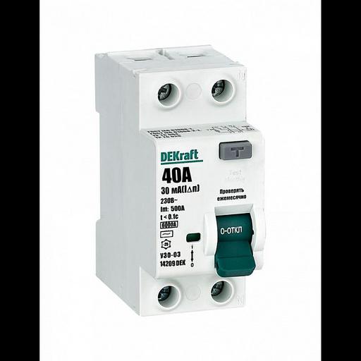 Выключатель дифференциального тока (УЗО) 2п 40А 30мА тип AC 6кА УЗО-03 DEKraft 14209DEK фото 1