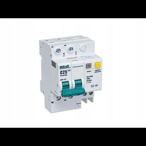 Выключатель автоматический дифференциального тока 2п C 25А 30мА тип AC 4.5кА ДИФ-101 4.5мод. DEKraft фото 1