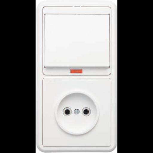 Блок БКВР-214 Бэлла (1-кл. выкл. с инд. + розетка) бел. Кунцево 5817 фото 1