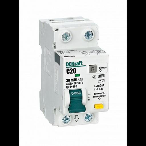 Выключатель автоматический дифференциального тока 2п (1P+N) C 20А 30мА тип AC 4.5кА ДИФ-103NEW DEKra фото 1