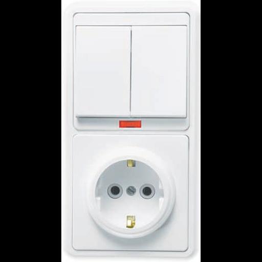 Блок БКВР-055 Бэлла (2-кл. выкл. с инд. + розетка с заземл.) бел. Кунцево 5833 фото 1