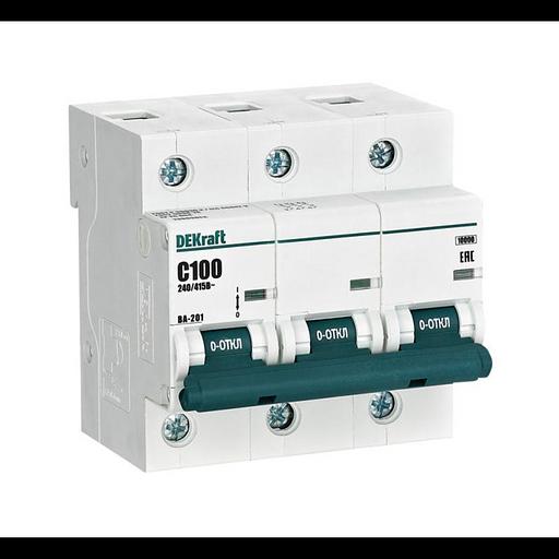Выключатель автоматический модульный 3п C 100А 10кА ВА-201 DEKraft 13009DEK фото 1