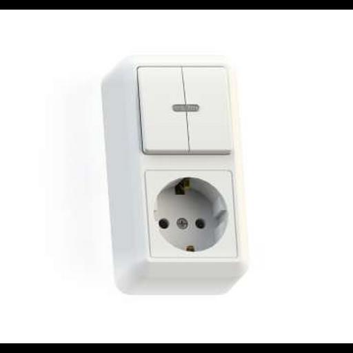 Блок комбинированный ОП БКВР-433 Оптима (2-кл. выкл. с подсветкой + розетка с заземл.) бел. Кунцево фото 1