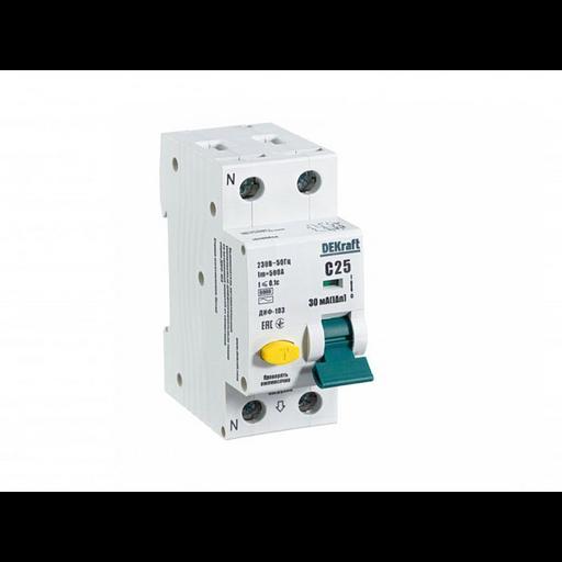 Выключатель автоматический дифференциального тока 2п (1P+N) C 25А 30мА тип AC 6кА ДИФ-103 DEKraft 16 фото 1
