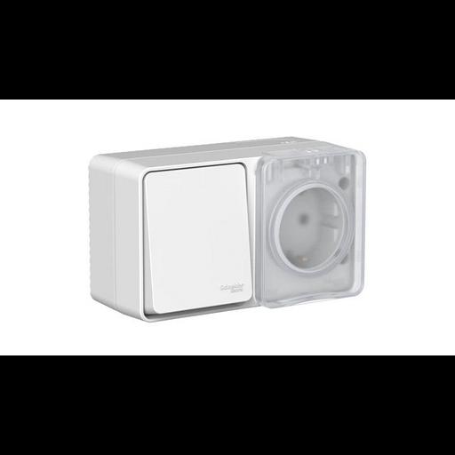 Блок ОП AtlasDesign PROFI IP54 (розетка 16А заземл. защ. шторки + 1-кл. выключатель 10А) сер. SE ATN фото 1