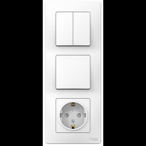 Блок СП Blanca (розетка с заземл. защ. шторки 16А 250В + 1-кл. выкл. + 2-кл. выкл.) бел. SE BLNBS101 фото 1