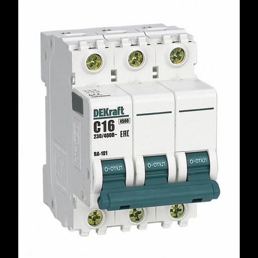 Выключатель автоматический модульный 3п C 16А 4.5кА ВА-101 DEKraft 11078DEK фото 1