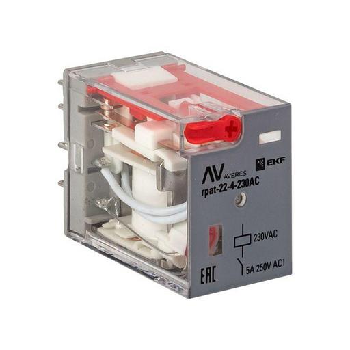 Реле промежуточное RPAt 22/4 5А 230В AC с кнопкой и мех. индикацией AVERES EKF rpat-22-4-230AC фото 1